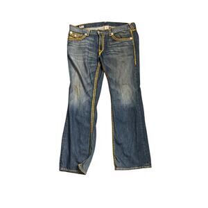 VTG TRUE RELIGION Billy Super QT Jeans 42 Made in USA Yellow Stitching Bootcut